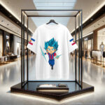 Front side of Dragon Ball Z Super Saiyan Blue Goku on White Cotton Oversized Printed Tshirt X FC Barcelona Jersey