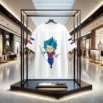 Front side of Dragon Ball Z Super Saiyan Blue Goku on White Cotton Oversized Printed Tshirt X FC Barcelona Jersey