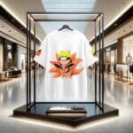 Front of Baby Naruto with Nine Tail Fox Printed on White Cotton Oversized Tshirt