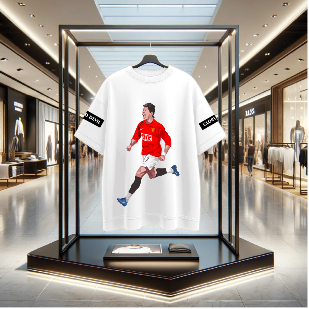 Front of Prime Cristiano Ronaldo(CR7) Mancherster United Oversized White Cotton Tshirt