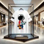 Front of Astro Gamer Boy Oversized Printed White Cotton Cool Tshirt for Gamers