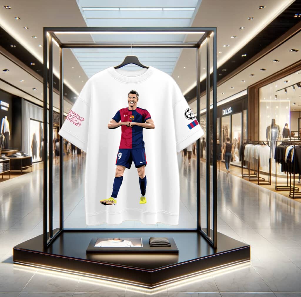 Front of Lewandowski Fc Barcelona Jersey Oversized Cotton White Printed Tshirt